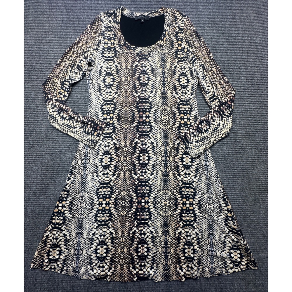 Karen Kane Dress Women Medium Black Snakeskin Long Sleeve Viscose Spandex A-Line